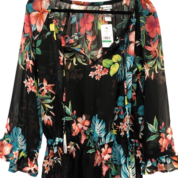 Tommy Bahama Fleur De Flora Ruffle Tunic size L - Picture 4 of 7
